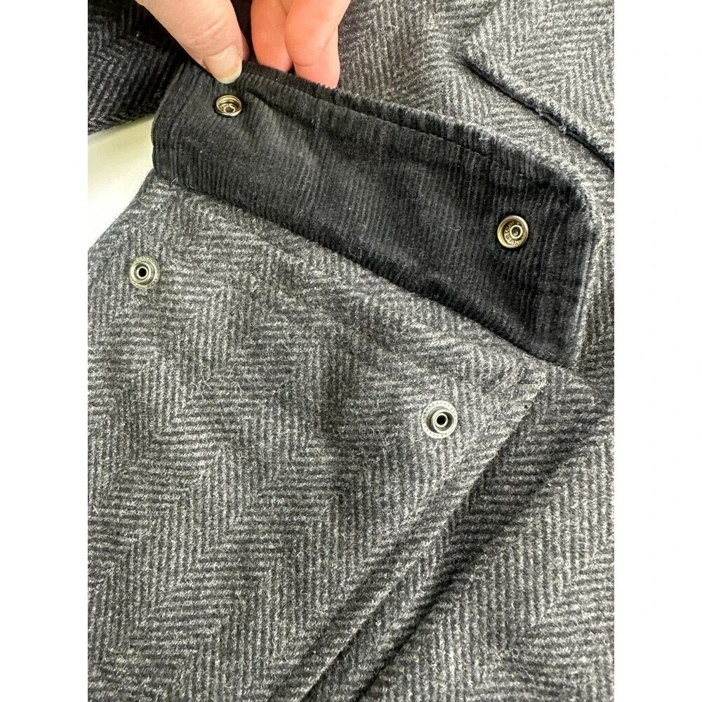 Gap Kids Boys Gray Herringbone Coat Zip Wool Blend Snap Mock Neck Kids Small 6-7